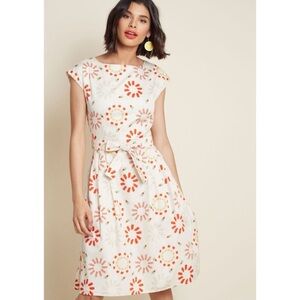 Palava Organic Cotton Printed Fit & Flare‎ Dress UK 14 Retro Floral Popsicle